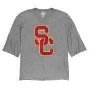 USC Trojans Women's Heather Gray SC Interlock Raw Edged 3/4 Sleeve T-Shirt